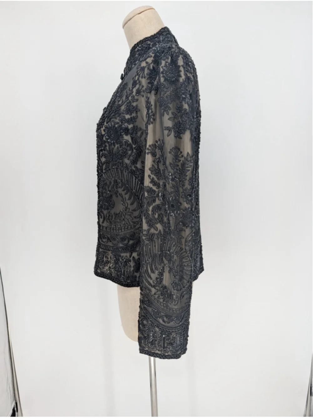 Vintage Adrianna Papell Evening Black Beaded Silk Jacket 90s Size L Y2K Formal - Picture 10 of 16